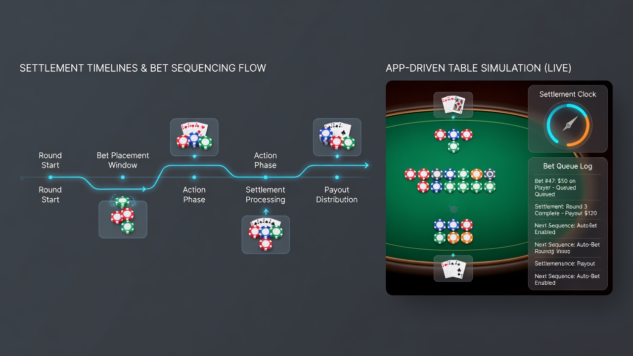 Close-up view of bet sequencing controls in a live table simulation app showing timing indicators