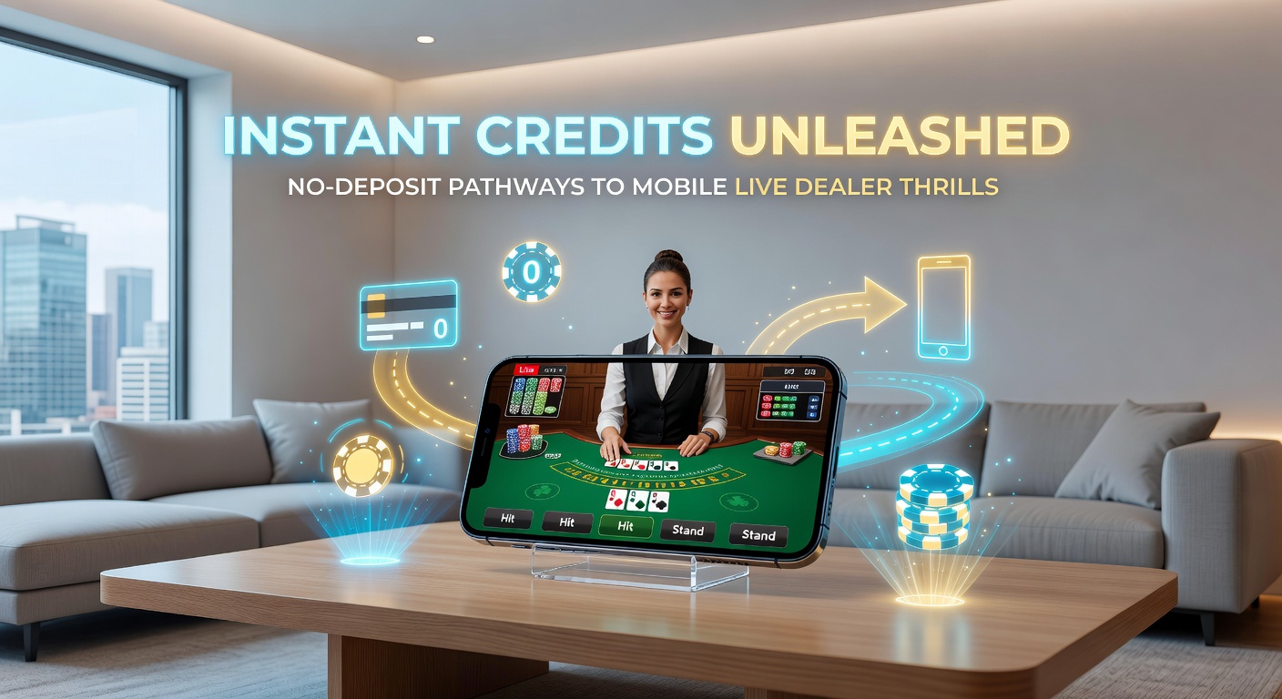 Close-up of mobile app interface showing no-deposit credit claim button, live baccarat table in background with dealer dealing cards