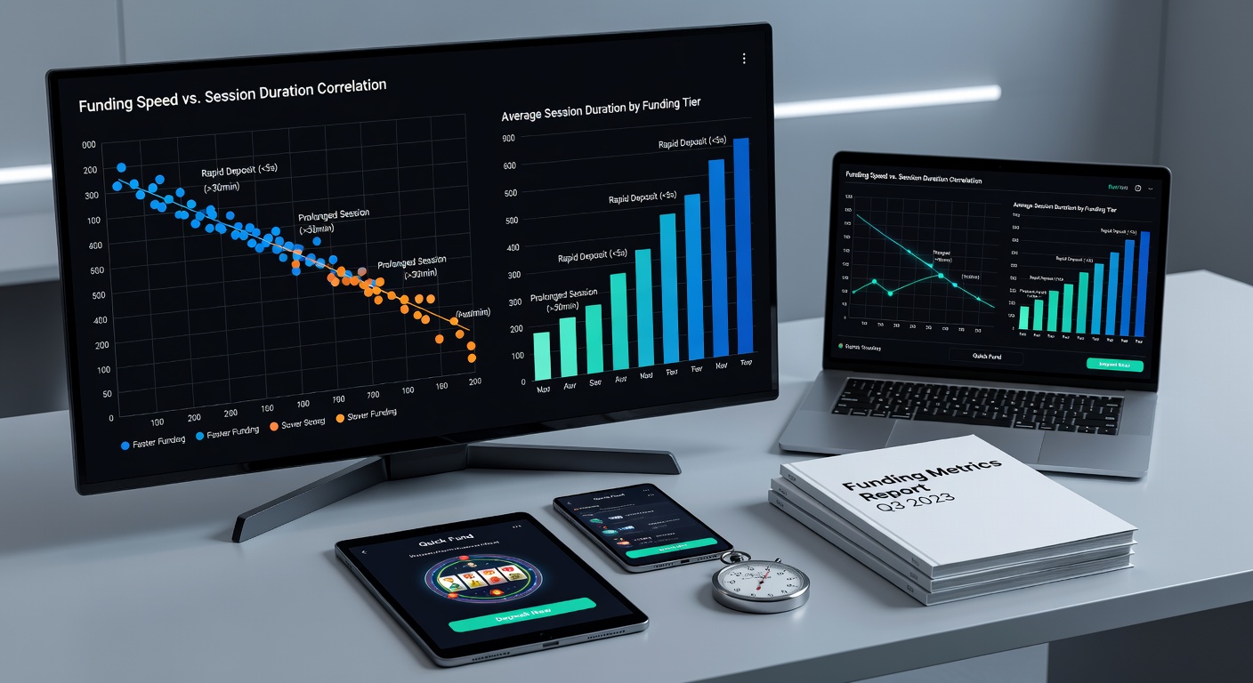 Graph and charts displaying correlation data between deposit processing times and average player session lengths