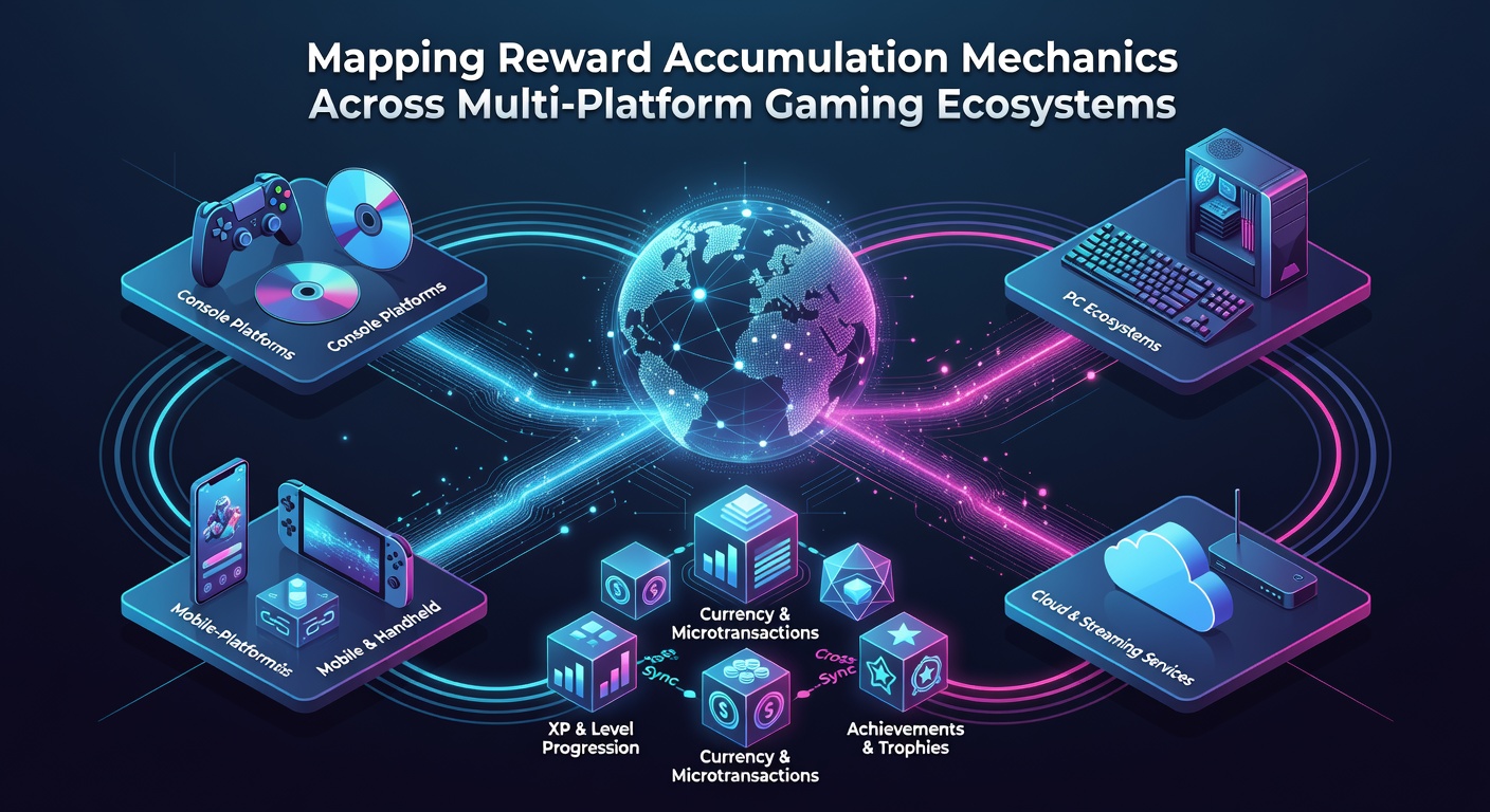 Infographic of reward accumulation pathways linking mobile apps to console dashboards