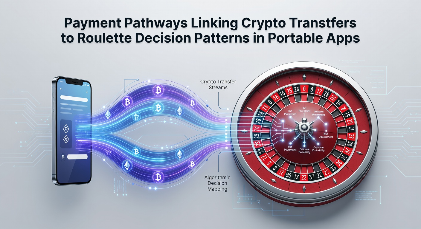 Illustration of crypto payment flows connecting to roulette interfaces on mobile devices