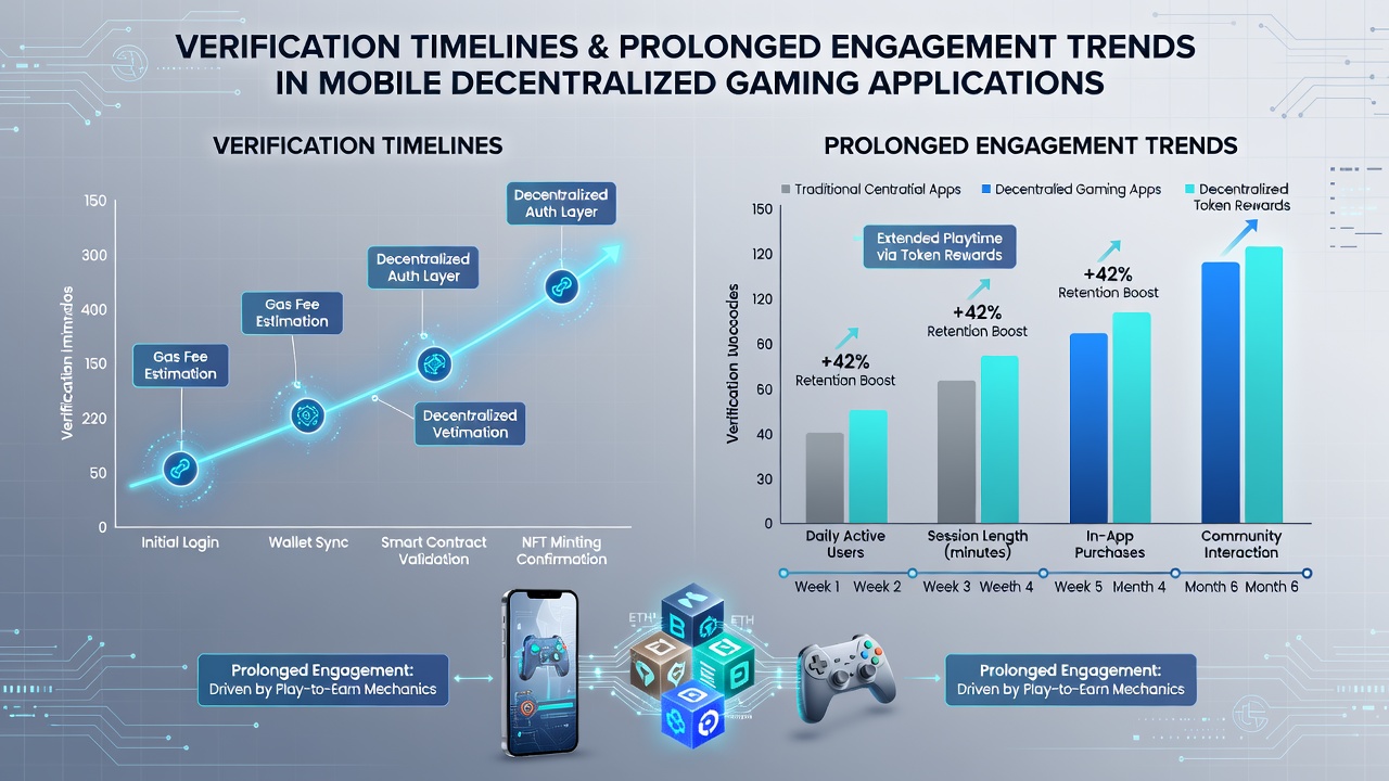Graph displaying engagement trends and verification time data in decentralized mobile games